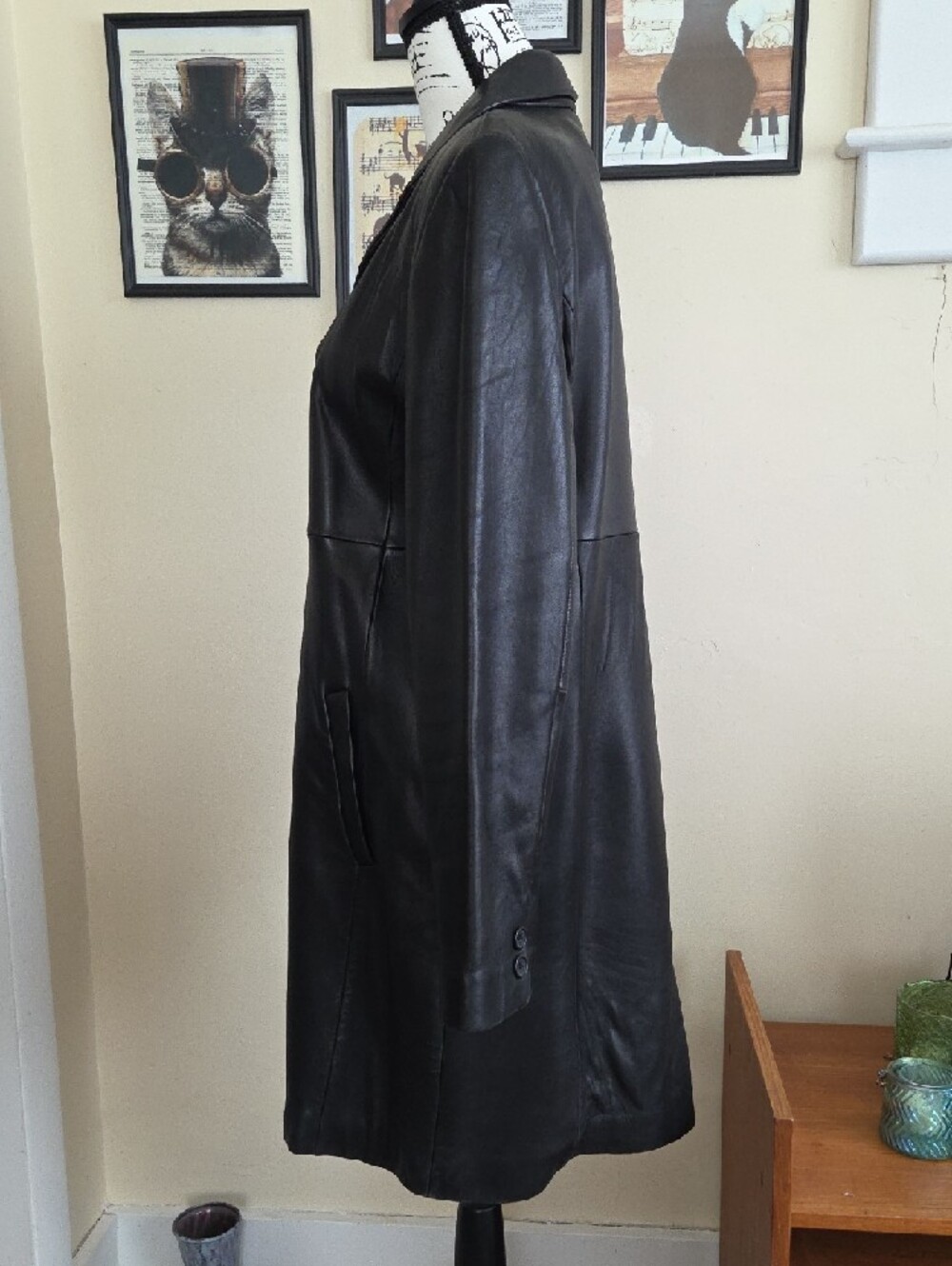 Jones New York Black Leather Button-Front Coat - Picture 3 of 9